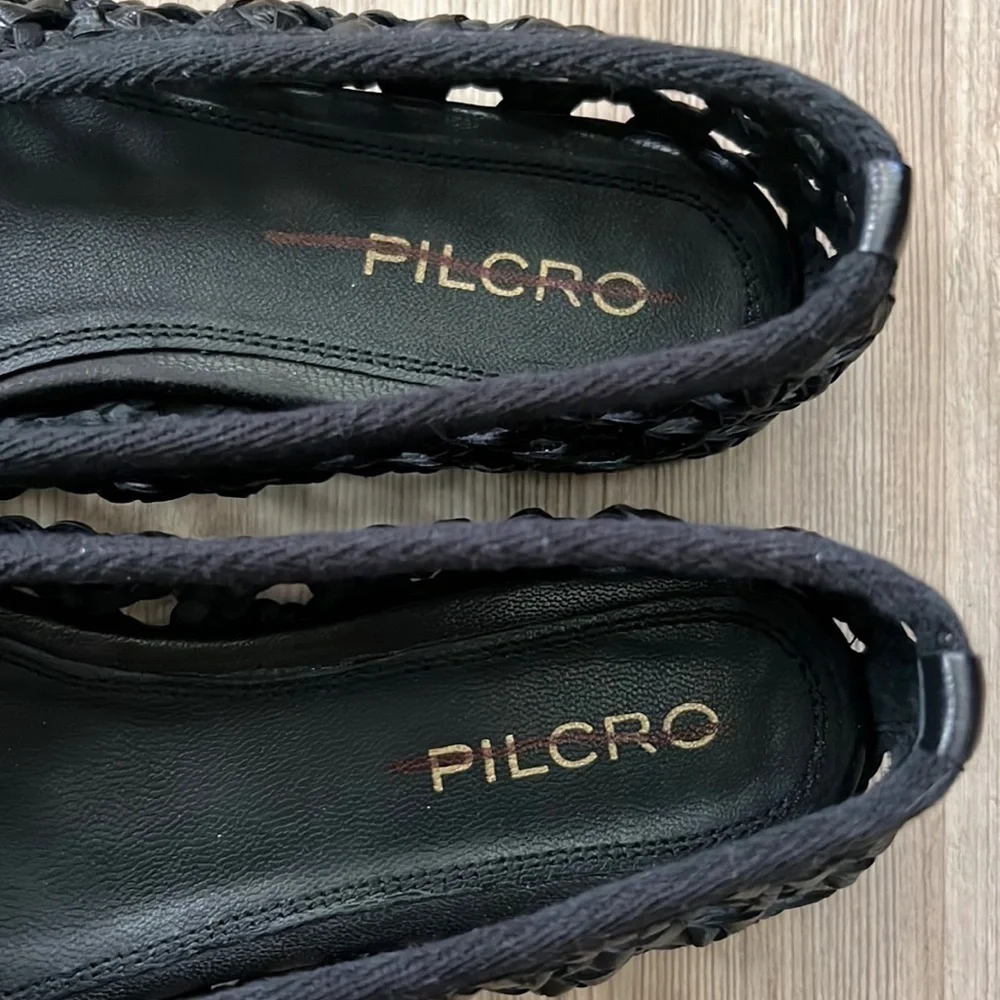 Anthropologie Pilcro Woven Leather Ballet Flats Black New